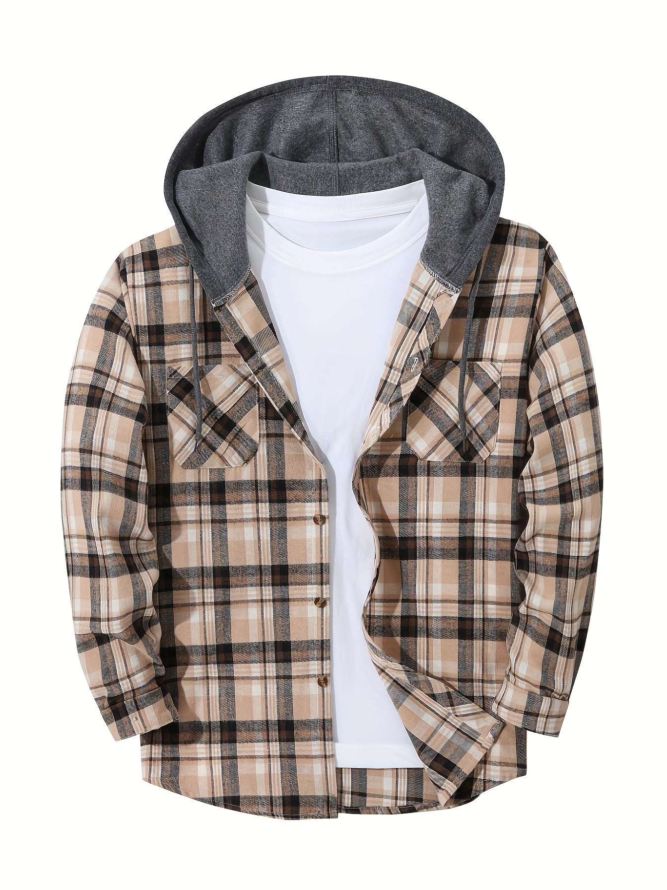 Chemise à carreaux décontractée avec capuche pour homme – Style tendance polyvalent