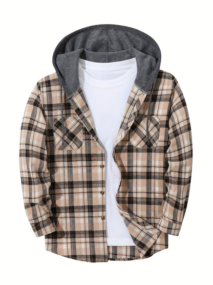 Chemise à carreaux décontractée avec capuche pour homme – Style tendance polyvalent
