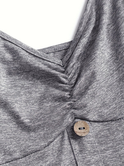 Abito Donna Elegante Casual con Bottoni e Scollo a V per Estate e Primavera