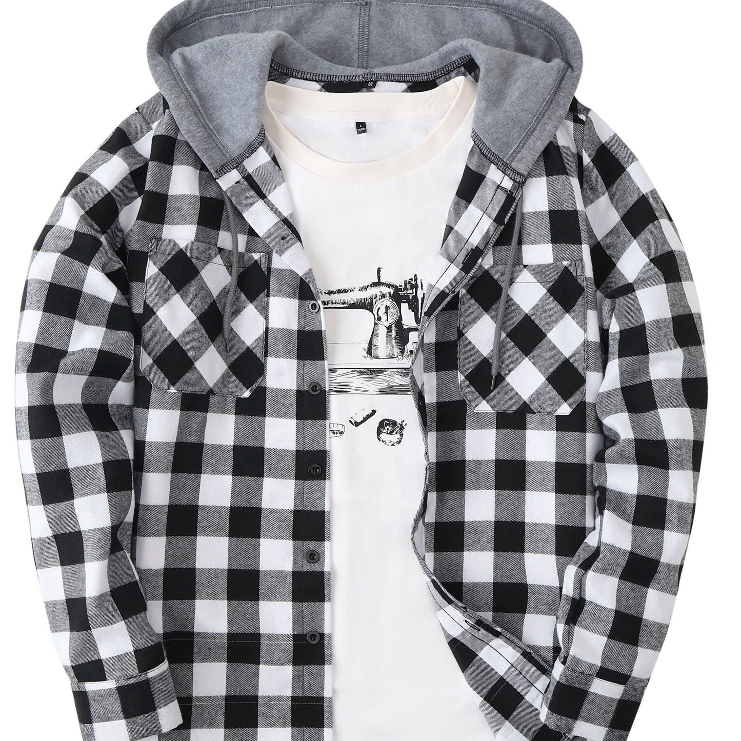 Chemise à carreaux homme à capuche amovible motif bûcheron