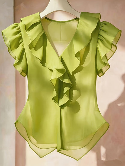 Blouse Femme Élégante à Volants Style Romantique pour Tenue Chic et Bureau