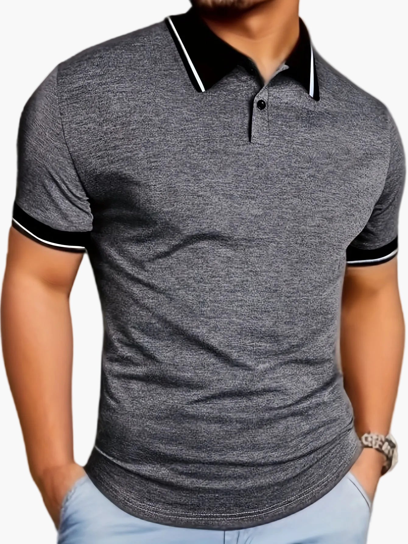 Polo casual da uomo con colletto a contrasto – Stile moderno e versatile
