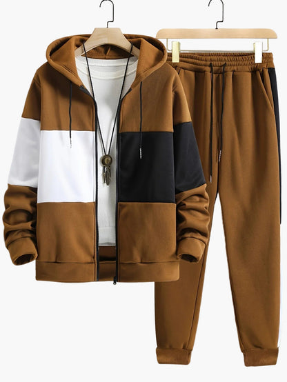 Survêtement Homme Style Décontracté à Capuche avec Fermeture Éclair – Ensemble Sport Urbain