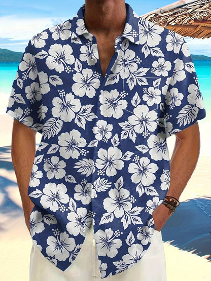 Hawaiihemd Herren Urlaubsstil mit Blumenmuster – Ideal für Sommer und Strand