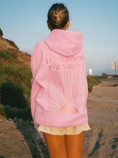 Felpa con Cappuccio Oversize Donna Stile Casual Messaggio 'Let's Watch the Sunset' Ideale per Spiaggia e Tempo Libero