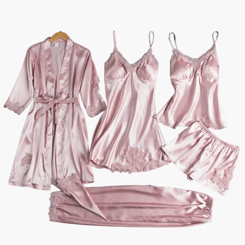 Ensemble de Nuit 5 Pièces Femme Élégant Style Kimono et Lingerie pour Maison et Détente