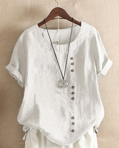 T-Shirt Uni à Manches Courtes avec Encolure Ronde