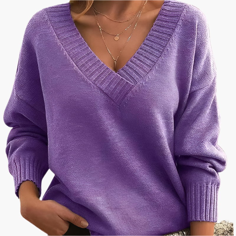 Damski sweter z dekoltem w serek na zimę, elegancki i swobodny, z długim rękawem