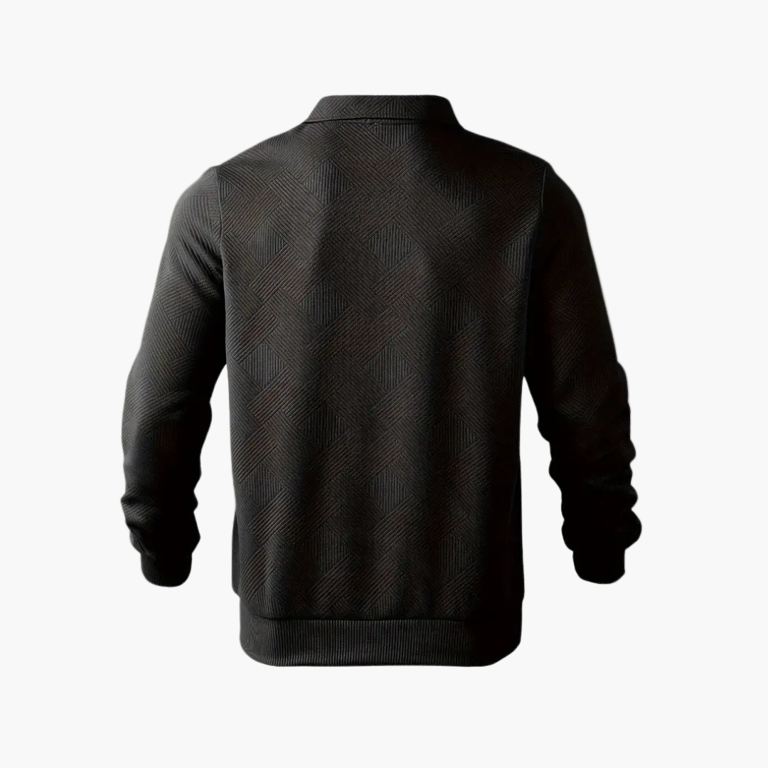 Sudadera para hombre estilo vintage con cuello con cremallera y motivo geométrico – Elegancia casual para todas las ocasiones