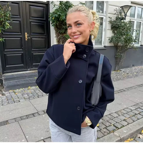 Manteau court à double boutonnage style élégant pour femme - Veste moderne mi-saison