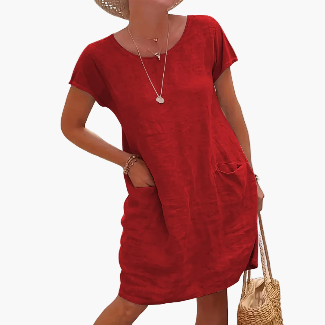 Robe d'été femme décontractée à manches courtes avec poches – Style idéal pour la plage et les vacances