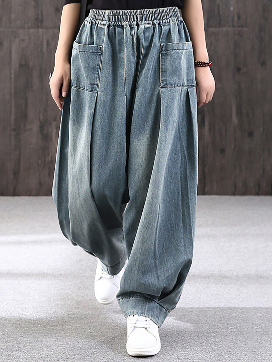 Pantalon large décontracté pour femme style streetwear avec poches, taille élastique, idéal pour un look urbain tendance