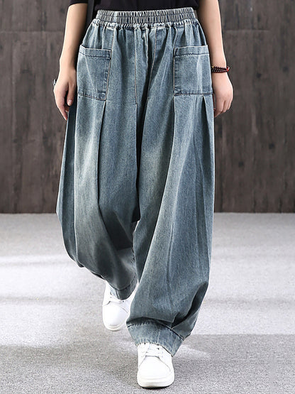Pantalon large décontracté pour femme style streetwear avec poches, taille élastique, idéal pour un look urbain tendance