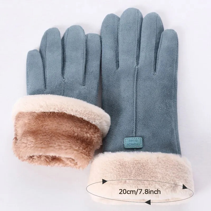 Gants Hiver Doux avec Revers en Fausse Fourrure