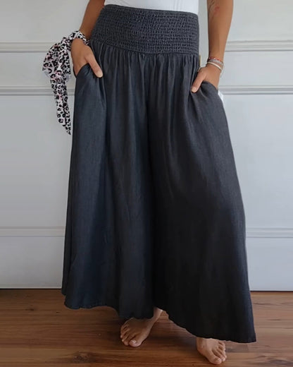 Pantaloni larghi a vita alta stile bohémien per donna, taglio fluido e comodo, ideali per tutti i giorni e il relax