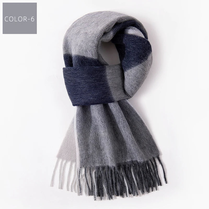 Soft Winter Scarf with Multicolored Checks and Fringes