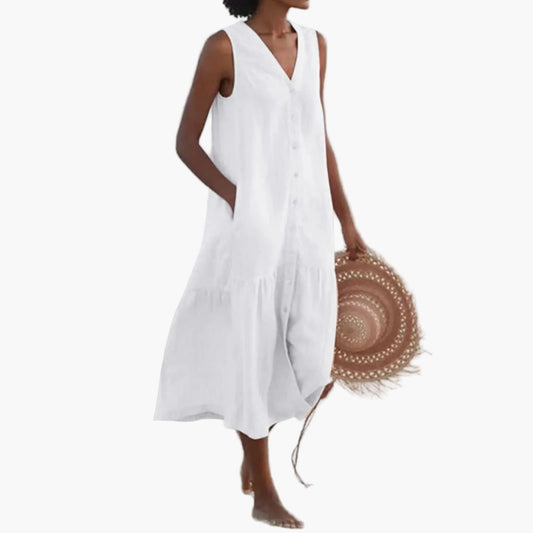 Robe d'Été Décontractée Femme Sans Manches Boutonnée, Style Plage et Vacances