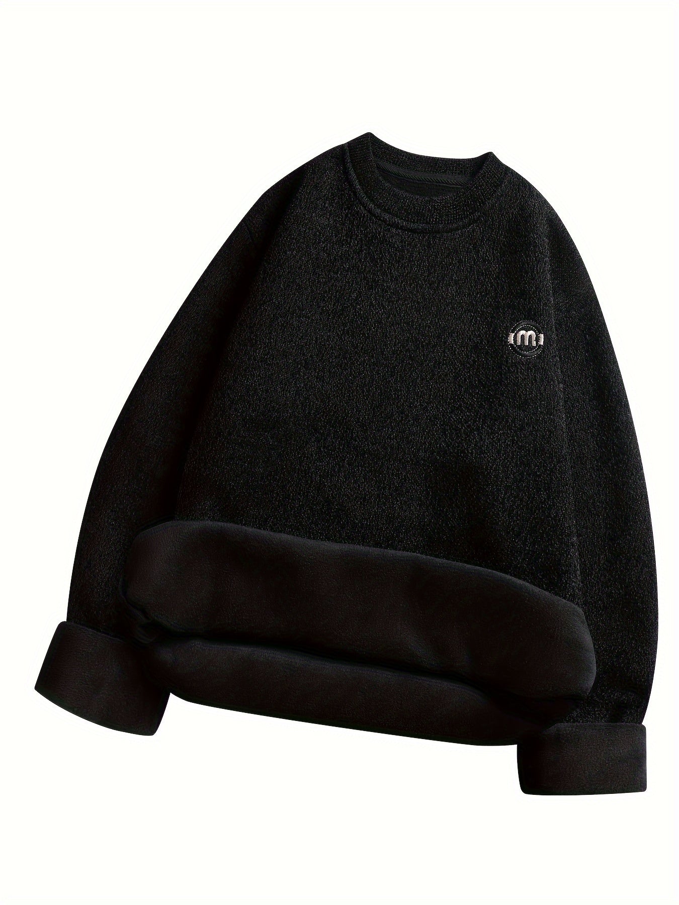 Sweat-shirt polaire homme à col rond, doublure chaude et côtelée, pull uni décontracté