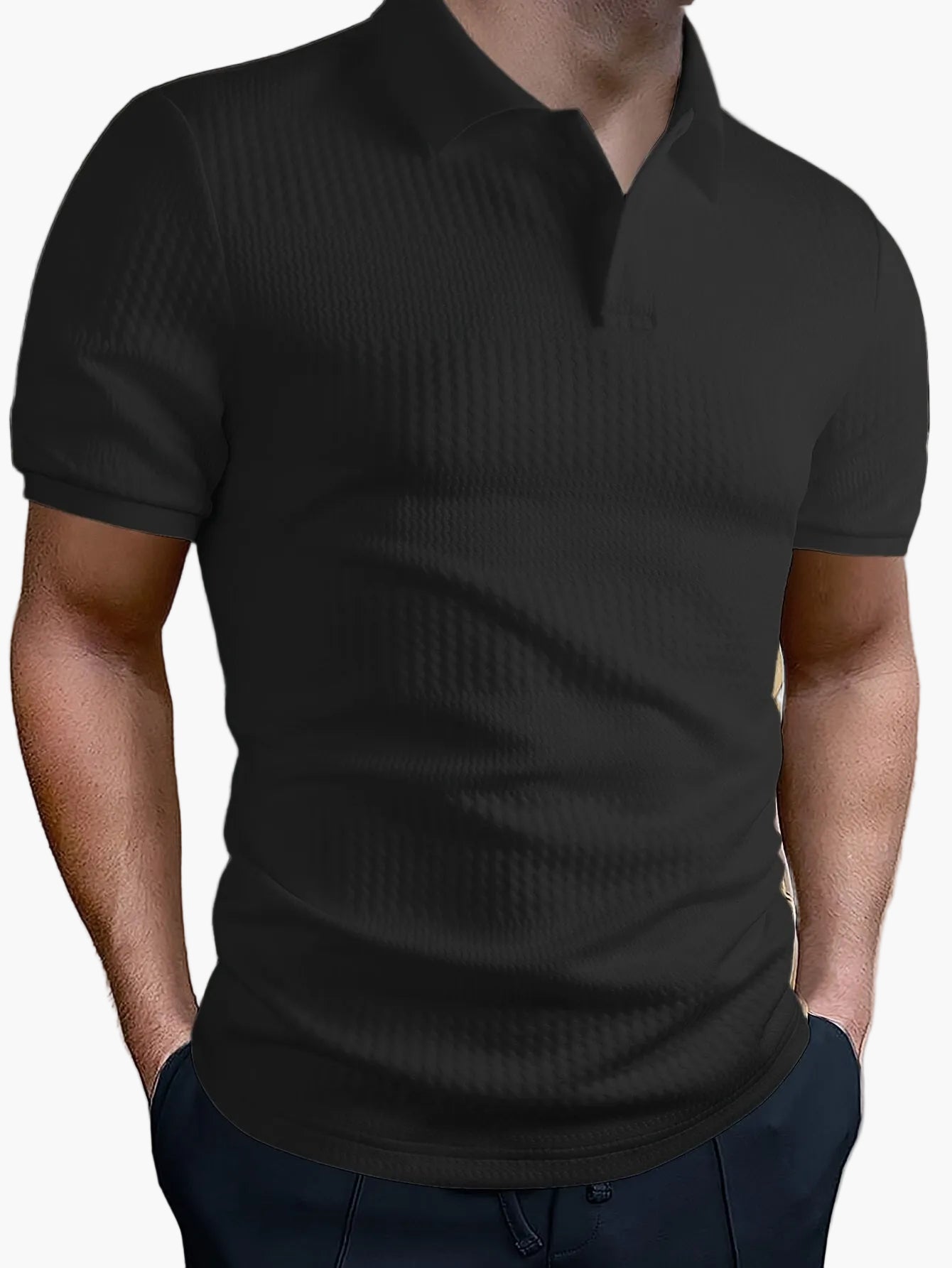 Polo homme ajusté style casual à motif géométrique pour l'été