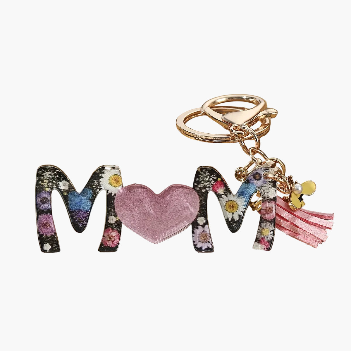 Portachiavi donna stile trendy per la festa della mamma con motivo floreale e cuore