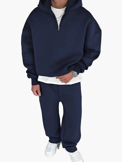 Ensemble décontracté pour homme avec sweat à capuche zippé et pantalon – Style urbain tendance pour automne/hiver