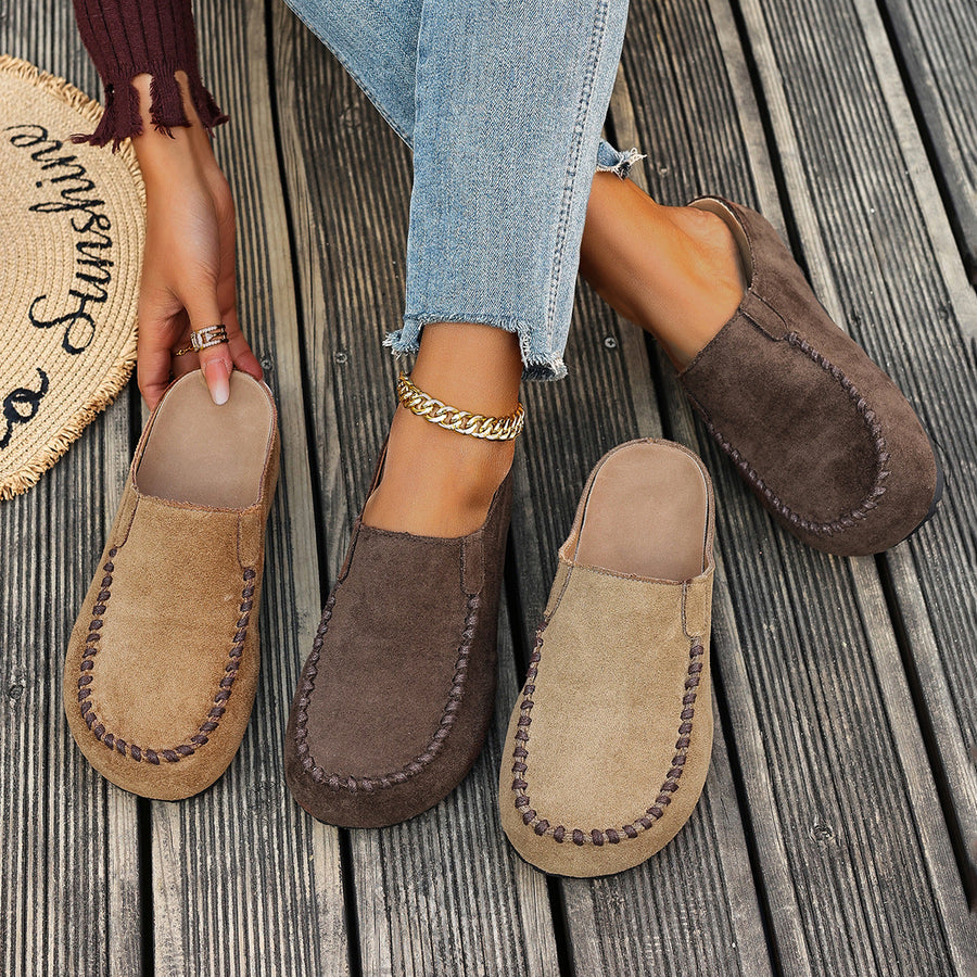 Bequeme Damen-Mules im Mokassin-Stil, geschlossen, mit flexibler Sohle