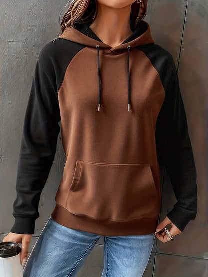 Sweat à Capuche Femme Bicolore Marron et Noir avec Manches Raglan
