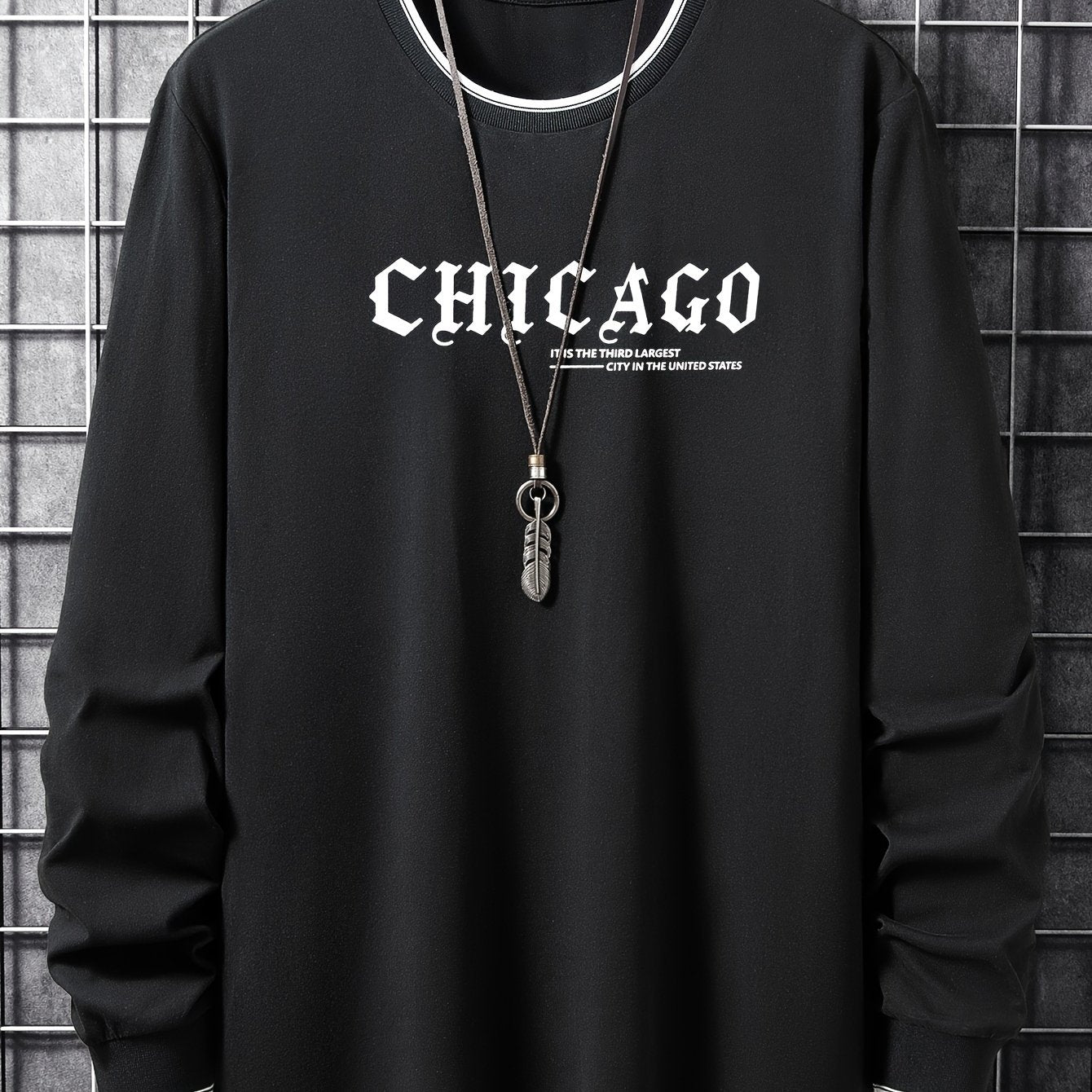 T-shirt Homme Manches Longues Col Rond Imprimé Chicago