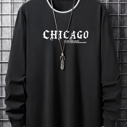 T-shirt Homme Manches Longues Col Rond Imprimé Chicago