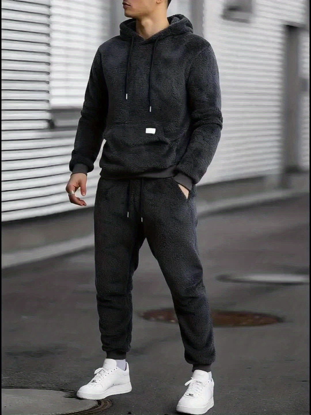 Ensemble Homme Loungewear Molleton Capuche et Pantalon Teddy Poil Long