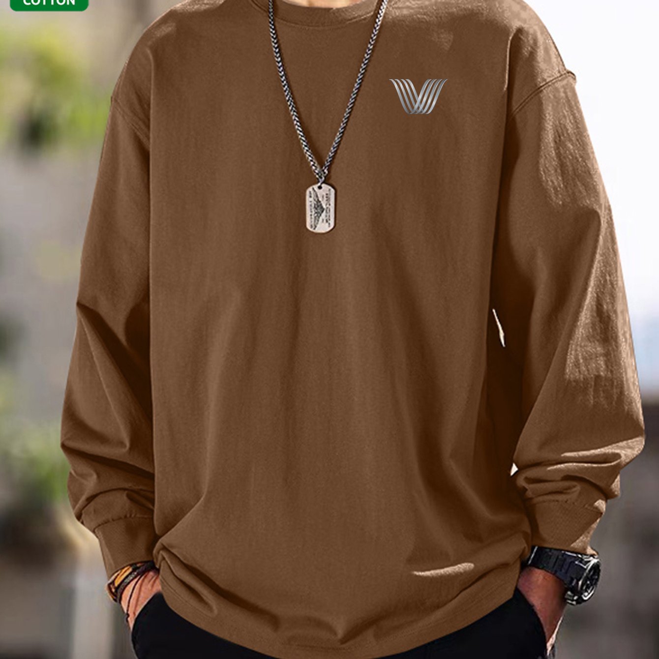 T-shirt Homme Manches Longues Uni Col Rond Ample Décontracté