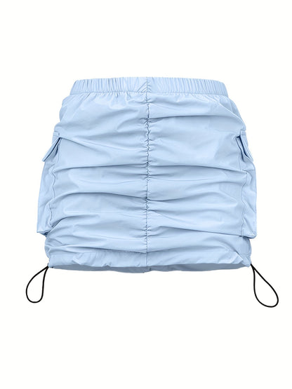 Jupe Mini Cargo Femme Style Urbain avec Fronces et Poches Utilitaires