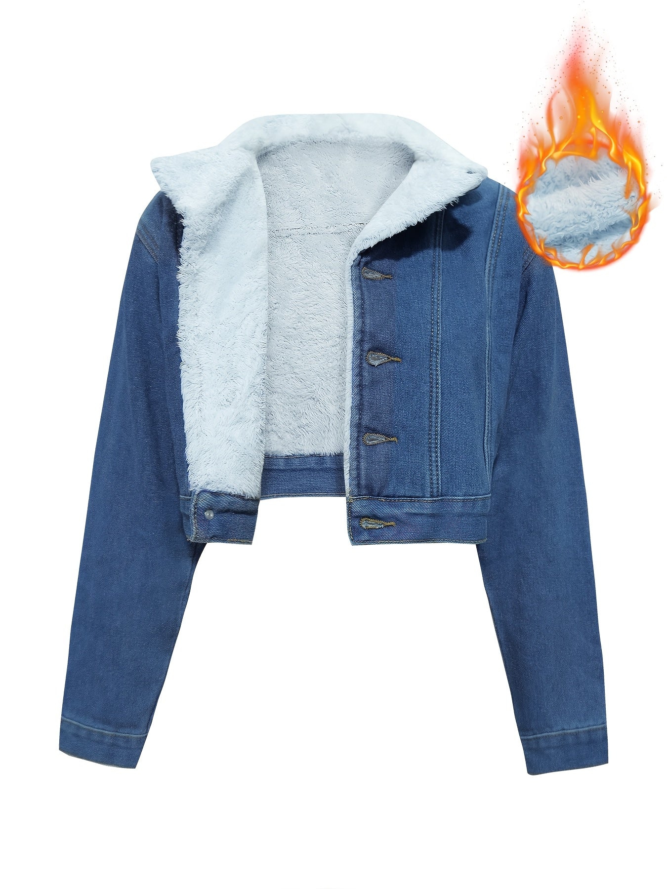 Veste courte en denim bleu avec doublure douce pour femme