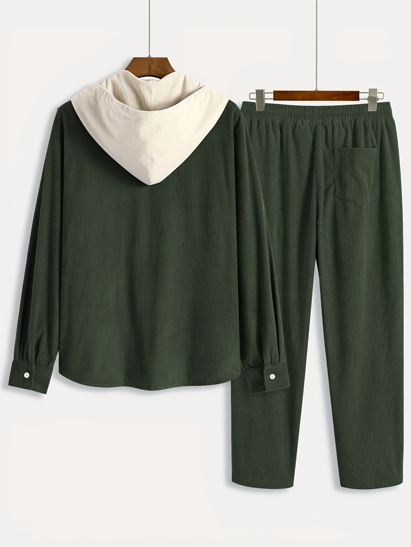 Ensemble Homme Côtelé Chemise à Capuche et Pantalon Couleur Unie