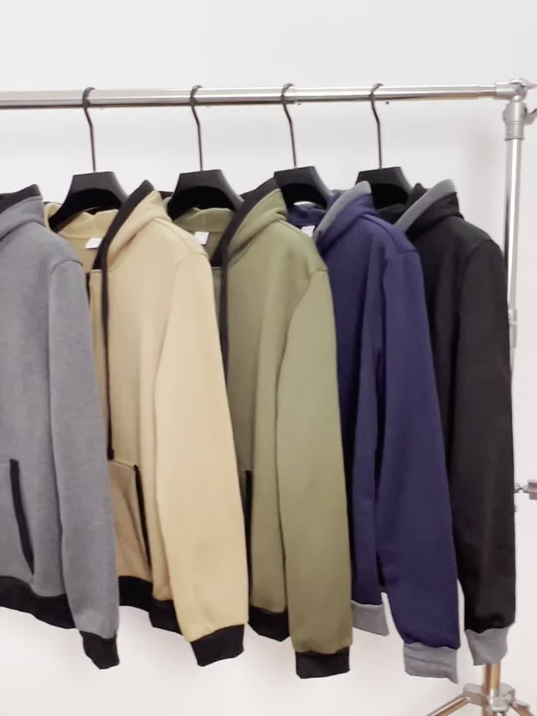 Sweat à Capuche Zippé Bicolore Homme avec Poches Kangourou et Cordon de Serrage