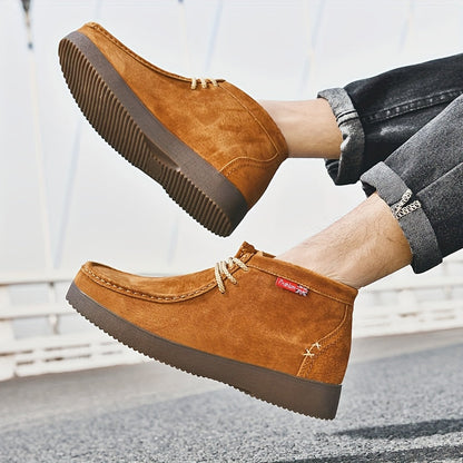 Chaussures montantes homme aspect daim lacets beiges semelle crantée