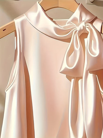 Ærmeløs damebluse i elegant stil med lavallière-krave og løs pasform til udflugter eller særlige lejligheder