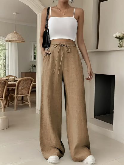 Luźne spodnie damskie z sznurkiem w pasie – Styl casual i modny