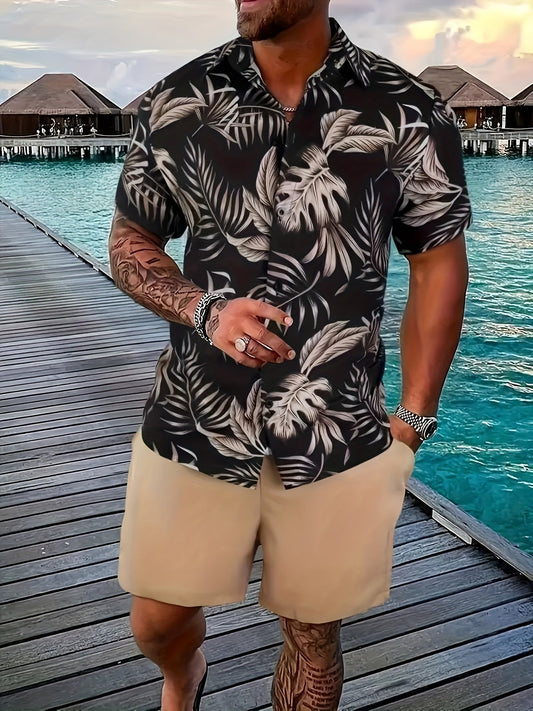 Ensemble décontracté pour homme style tropical – Chemise imprimée à manches courtes et short, idéal vacances plage été