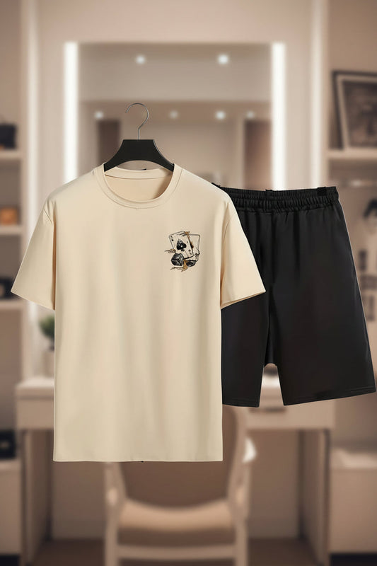 Ensemble décontracté pour homme – T-shirt imprimé As de pique et short, style moderne, idéal pour l'été