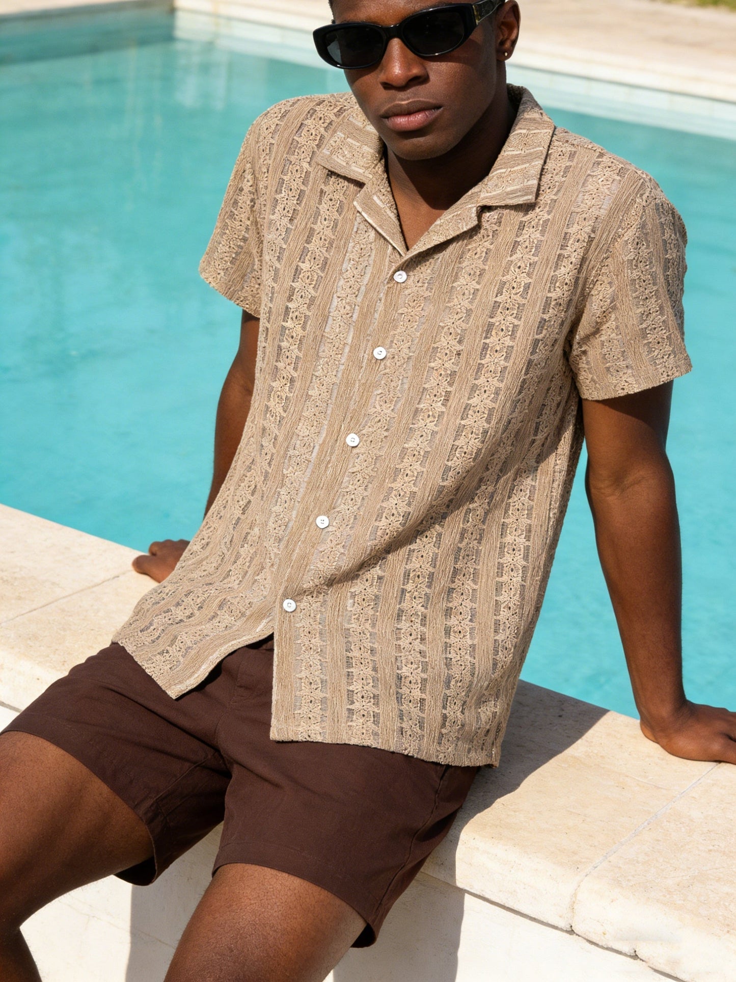 Chemise décontractée homme style bohème à manches courtes pour les vacances plage
