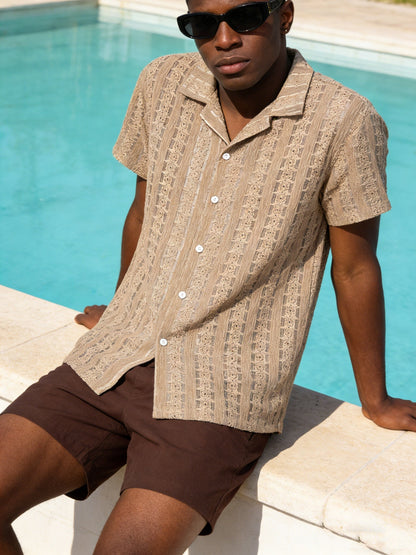 Chemise décontractée homme style bohème à manches courtes pour les vacances plage