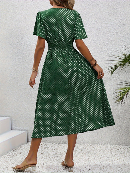 Elegancka sukienka damska w groszki, styl casual na wiosnę/lato