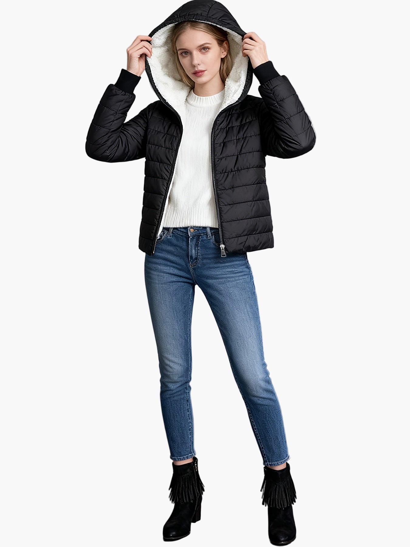 Chaqueta acolchada de invierno para mujer estilo urbano con capucha