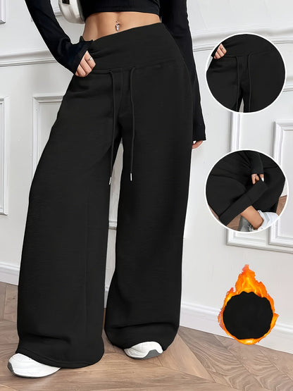 Pantalon large fluide taille haute avec cordon de serrage Femme