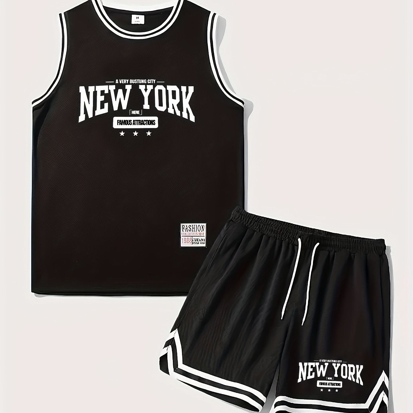 Męski zestaw sportowy w stylu koszykarskim, tank top i szorty, nadruk New York, idealny na lato i trening