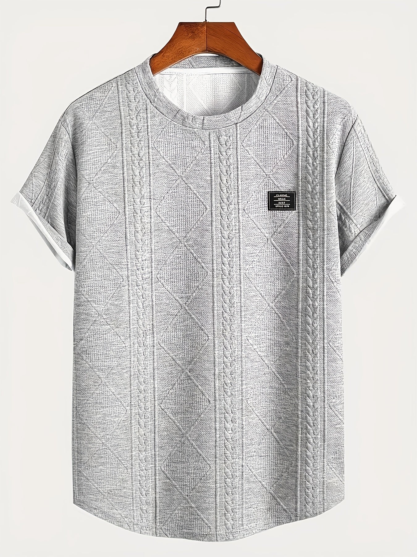 T-shirt homme style casual à motif tricot, col rond, manches courtes, idéal pour l’été