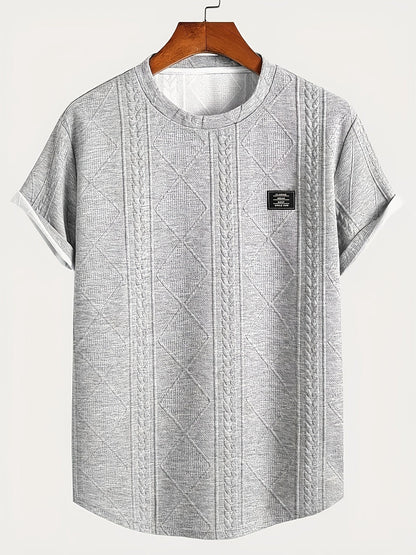 T-shirt homme style casual à motif tricot, col rond, manches courtes, idéal pour l’été