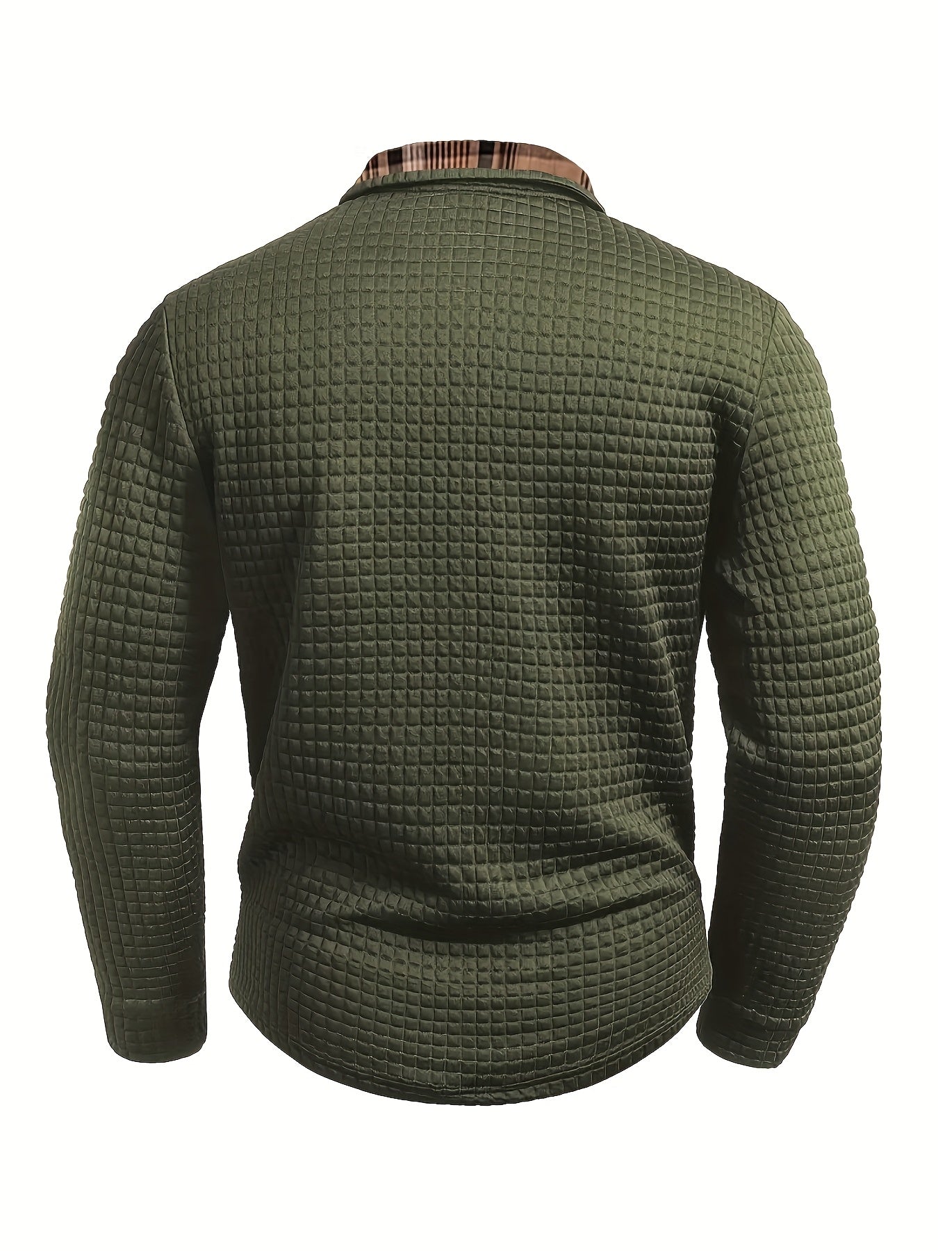 Polo homme à manches longues texturé motif gaufré avec col et poche à carreaux