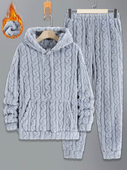 Ensemble de Survie Homme en Tissu Doux Texturé, Chaud, à Capuche et Pantalon, Gris Foncé